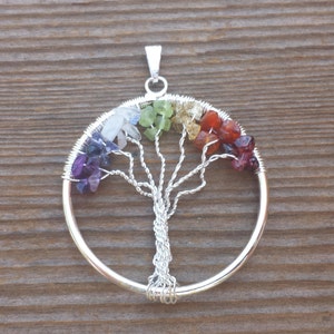7 CHAKRA Tree Of Life Wire Wrapped Pendant Stone Natural Gemstone image 3