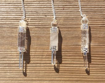 Natural CLEAR QUARTZ Gemstone 3 Stone Wand Pendulum (One)