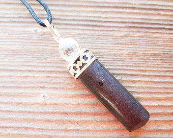 BLACK TOURMALINE 2 Stone Crystal Point Pendant With Quartz Sphere and Cord Stone Natural Gemstone