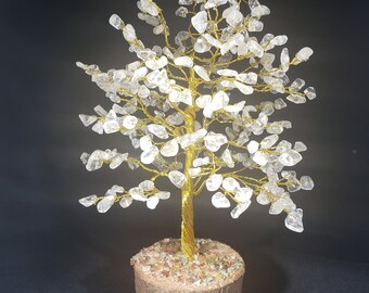 Gold Wire Natural CLEAR QUARTZ STEP Style Gemstone Chip Tree With 300 Stones Crystal Tree Of Life