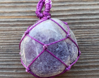 AMETHYST Netted (Macrame) Tumbled Stone Pendant Stone Natural Gemstone