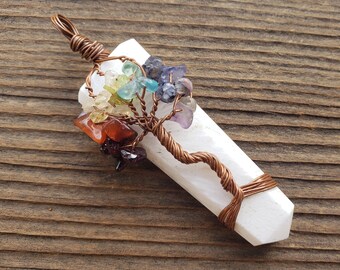 SCOLECITE COPPER Flat Point Tree Of Life Pendant Gemstone