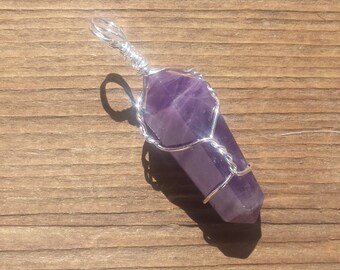 AMETHYST Wire Wrapped Double Point Pendant Stone Natural Gemstone