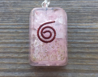 ORGONE ROSE QUARTZ Gemstone Rectangle Pendant Orgone (One)