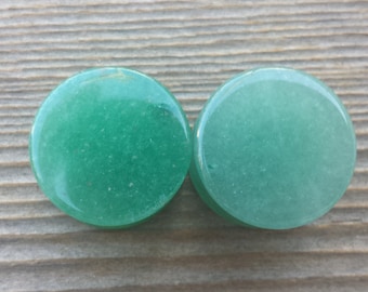Pair of Real GREEN AVENTURINE Flat Plugs Gauges Body Jewelry Double Flared - Pick Size