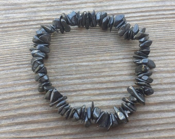 BLACK TOURMALINE Natural Stone Gemstone Stretchy Chip Bracelet