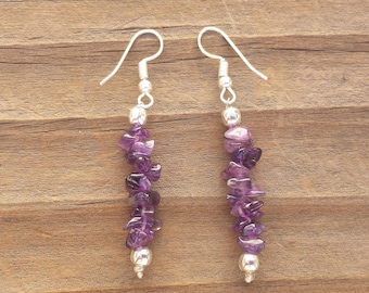 Natural AMETHYST Handmade Gemstone Chip EARRINGS