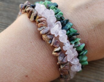 LOVE Natural Stone Gemstone Stretchy Chip Bracelet Set