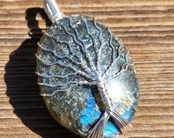 LABRADORITE OVAL Tree Of Life Wire Wrapped Pendant Gemstone