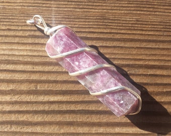 LEPIDOLITE Spiral Wire Wrapped Pencil Point Pendant Gemstone
