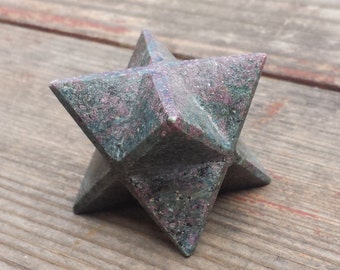 Large (50mm) RUBY IN KYANITE Natural Gemstone Merkaba Star (One)
