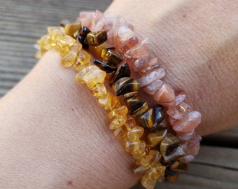 MOTIVATION Natural Stone Gemstone Stretchy Chip Bracelet Set