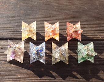 7 CHAKRA MERKABA SET Complete Orgone Gemstone Merkaba Star Set Orgone (30-32mm stars)