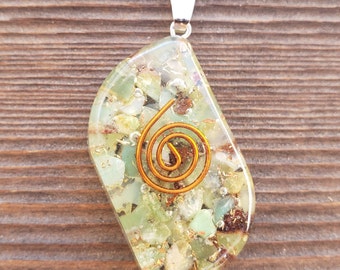 ORGONE CHRYSOPRASE Gemstone Eye Shaped Pendant Orgone (One)