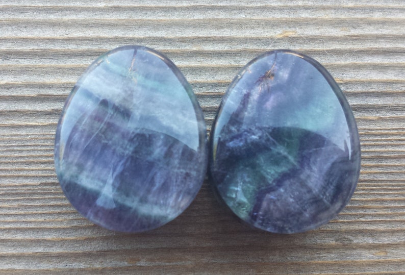 PAIR OF REAL BLUE LACE AGATE FLAT PLUGS GAUGES BODY JEWELRY DOUBLE FLARED RARE