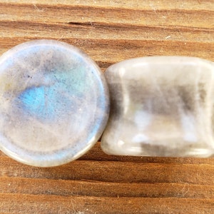 Pair of Real CONCAVE RAINBOW MOONSTONE  Plugs Gauges Body Jewelry Double Flared - Pick Size