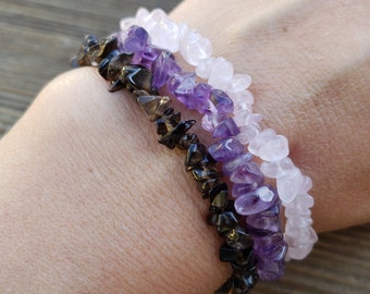 CALM Natural Stone Gemstone Stretchy Chip Bracelet Set