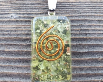 ORGONE PERIDOT Gemstone Rectangle Pendant Orgone (One)