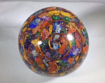 HUGE (60-70mm) 7 CHAKRA Mixed Orgone Gemstone Sphere Extra Large Sphere Orgone
