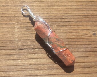 UNAKITE Wire Wrapped Double Point Pendant Stone Natural Gemstone