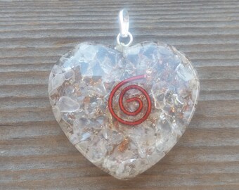 ORGONE CLEAR QUARTZ Gemstone Heart Shaped Pendant Orgone (One)