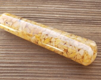 ORGONE YELLOW JASPER Smooth Gemstone Massage Wand Stone Crystal Wand