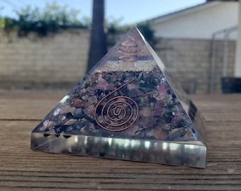 Extra Large (70-75mm) MULTI-TOURMALINE Orgone Gemstone Pyramid X-Large Pyramid Orgone