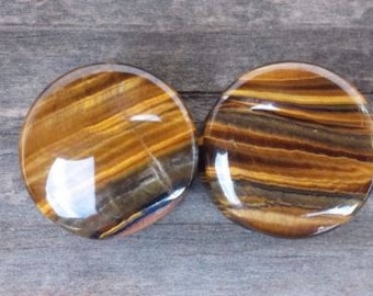 Pair of Real TIGER EYE Plugs Gauges Body Jewelry Double Flared - Pick Size