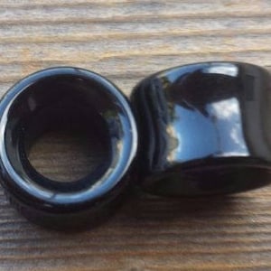Pair of Real OBSIDIAN TUNNEL Plugs Gauges Body Jewelry Double Flared - Pick Size