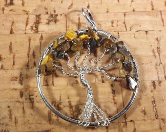 TIGER EYE Tree Of Life Wire Wrapped Pendant Stone Natural Gemstone