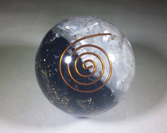 Medium (40-50mm) BLACK TOURMALINE And SELENITE Orgone Gemstone Sphere Orgone Sphere
