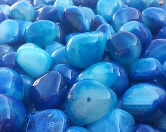 THREE (3) BLUE ONYX Tumbled Stones Medium/Large Natural Tumble Stones