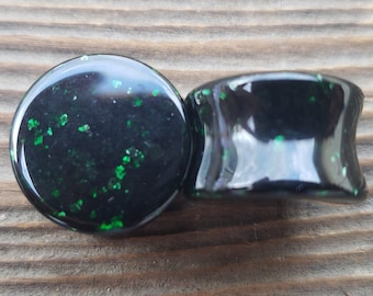 Pair of GREEN SANDSTONE Flat Plugs Gauges Body Jewelry Double Flared - Pick Size