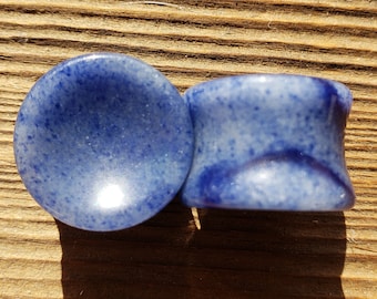 Pair of Real CONCAVE BLUE AVENTURINE  Plugs Gauges Body Jewelry Double Flared - Pick Size