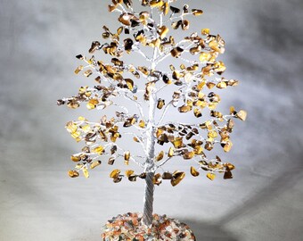 Natural TIGER EYE STEP Style Gemstone Chip Tree With 300 Stones Crystal Tree Of Life