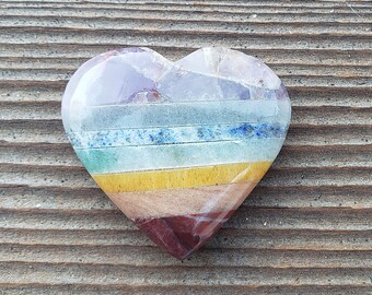 NATURAL 7 CHAKRA BONDED Gemstone Puffy Heart 30-35mm