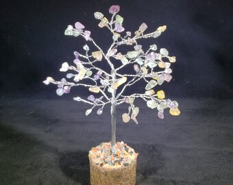 Natural FLUORITE Gemstone Chip Tree With 100 Stones Crystal Tree Of Life