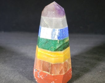 7 CHAKRA BONDED Natural Large Gemstone Carved Faceted Point