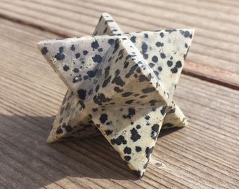 Large (50mm) DALMATIAN JASPER Natural Gemstone Merkaba Star (One)