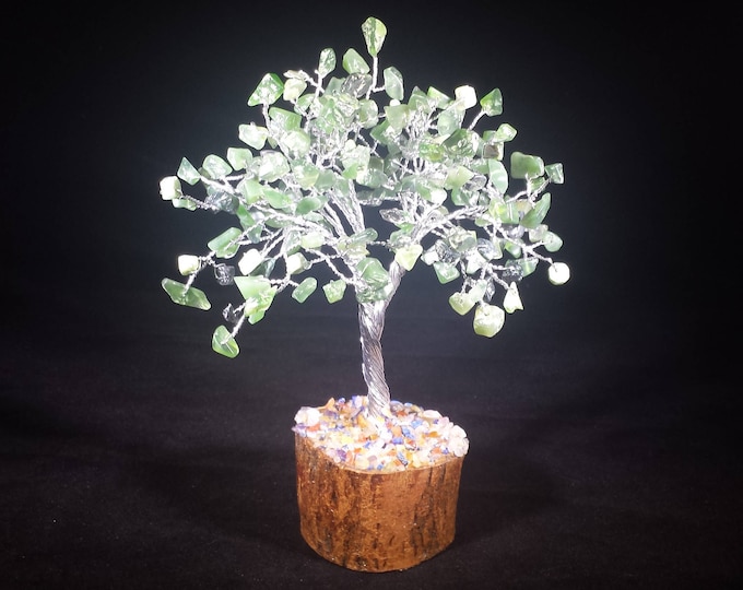 Featured listing image: Natural GREEN JADE Gemstone Chip Tree With 150 Stones Crystal Tree Of Life