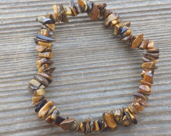 TIGER EYE Natural Stone Gemstone Stretchy Chip Bracelet