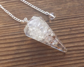 ORGONE CLEAR QUARTZ Gemstone Faceted Orgone Pendulum