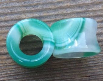 Pair of Real GREEN AGATE TUNNEL Plugs Gauges Body Jewelry Double Flared - Pick Size