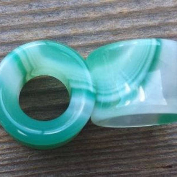 Pair of Real GREEN AGATE TUNNEL Plugs Gauges Body Jewelry Double Flared - Pick Size