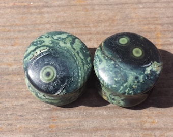Pair of Real GREEN EYE JASPER Plugs Gauges Body Jewelry Double Flared - Pick Size