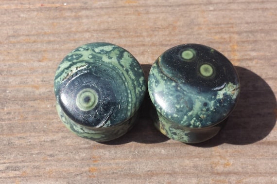 Pair of Real GREEN EYE JASPER Plugs Gauges Body Jewelry Double