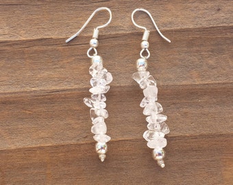 Natural CLEAR QUARTZ Handmade Gemstone Chip EARRINGS