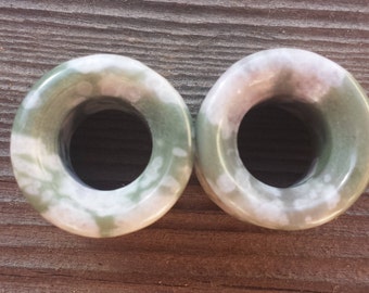 Pair of Real PEACE JADE TUNNEL Plugs Gauges Body Jewelry Double Flared - Pick Size