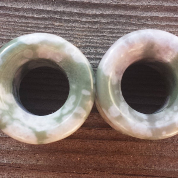 Pair of Real PEACE JADE TUNNEL Plugs Gauges Body Jewelry Double Flared - Pick Size