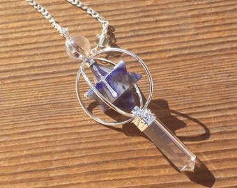 Natural SODALITE Gemstone 3 Stone Merkaba Spinning Star Faceted Pendulum
